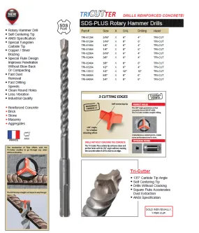 DRILL BIT MASONRY ROTARY HAMMER DRILL TRICUTTER SDS PLUS ITM