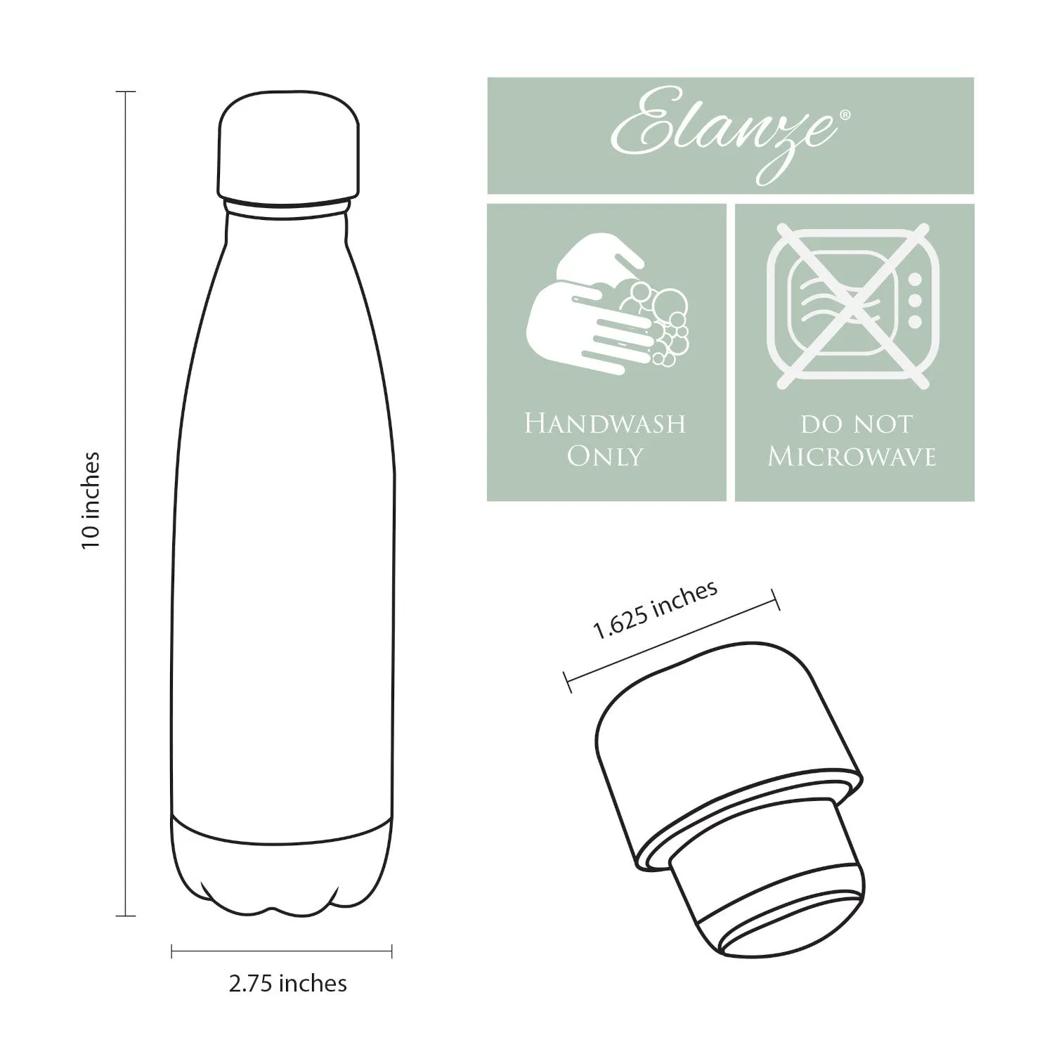 Elanze Designs Possibly Water Black 17 ounce Stainless Steel Sports Water Bottle