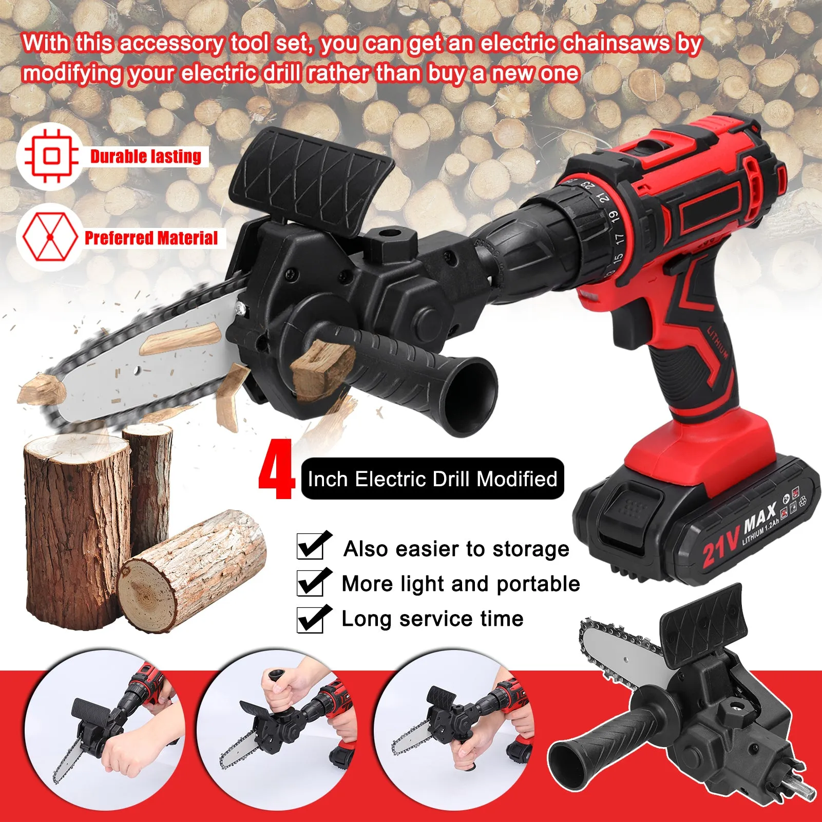 Electric Drill Modified To Electric Chainsaw Tool Attachment