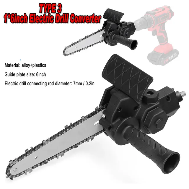 Electric Drill Modified To Electric Chainsaw Tool Attachment