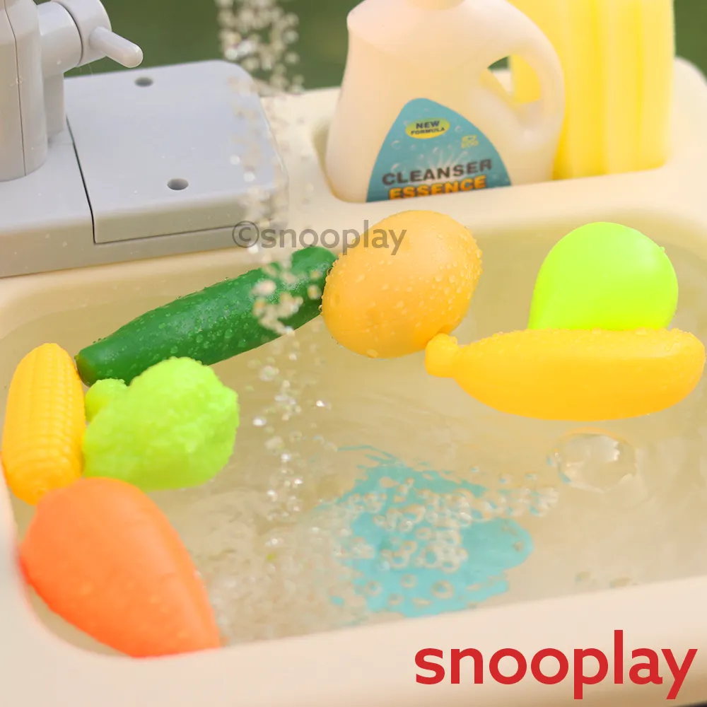 Electronic Kitchen Toy Sink Playset (Realistic Water Supply & Accessories) - Design 1