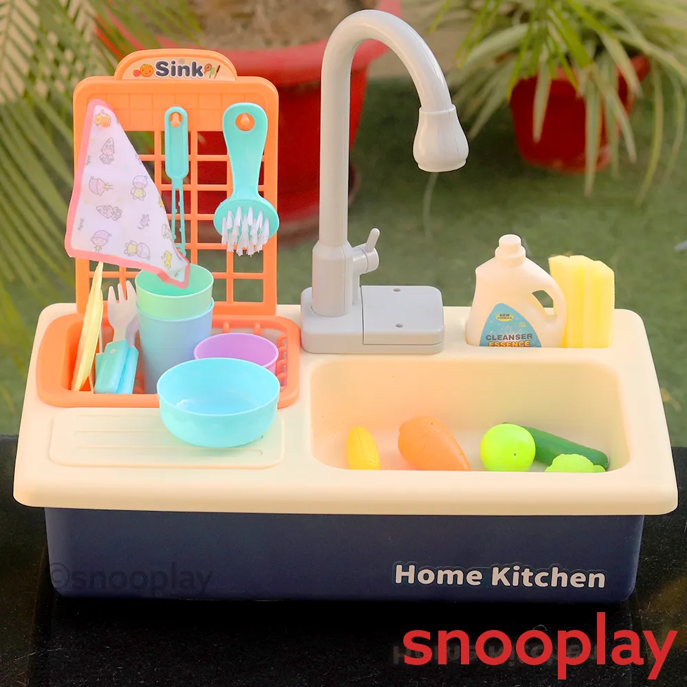 Electronic Kitchen Toy Sink Playset (Realistic Water Supply & Accessories) - Design 1