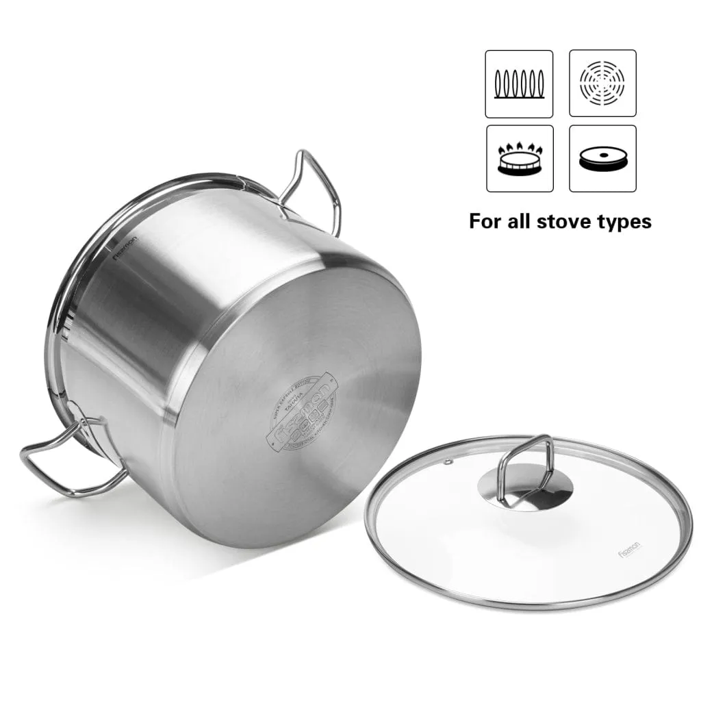 Fissman Stockpot With Glass Lid Tahara Series Stainless Steel Silver/Clear 24x18cm/8.1Liters