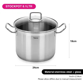 Fissman Stockpot With Glass Lid Tahara Series Stainless Steel Silver/Clear 24x18cm/8.1Liters