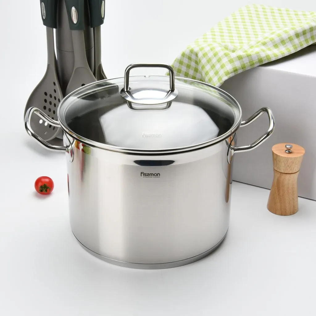 Fissman Stockpot With Glass Lid Tahara Series Stainless Steel Silver/Clear 24x18cm/8.1Liters