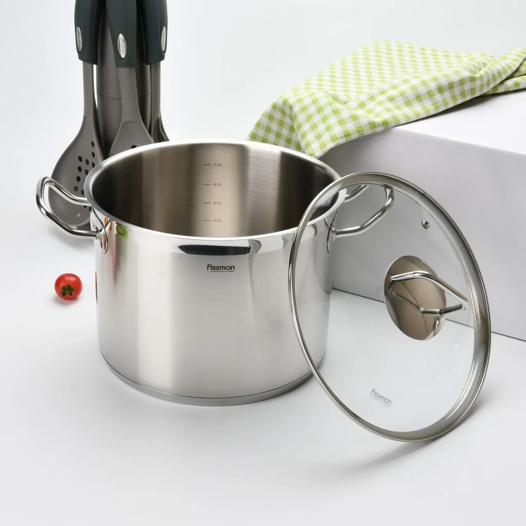 Fissman Stockpot With Glass Lid Tahara Series Stainless Steel Silver/Clear 24x18cm/8.1Liters