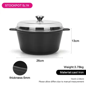 Fissman StockPot With Handles And Lid Nomada Series 26x13cm/5LTR Black/Clear