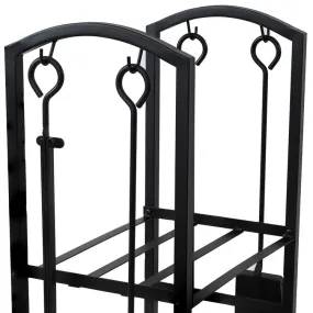 Five-Piece Indoor/Outdoor Steel Log Holder with Fireplace Tool Set - Black