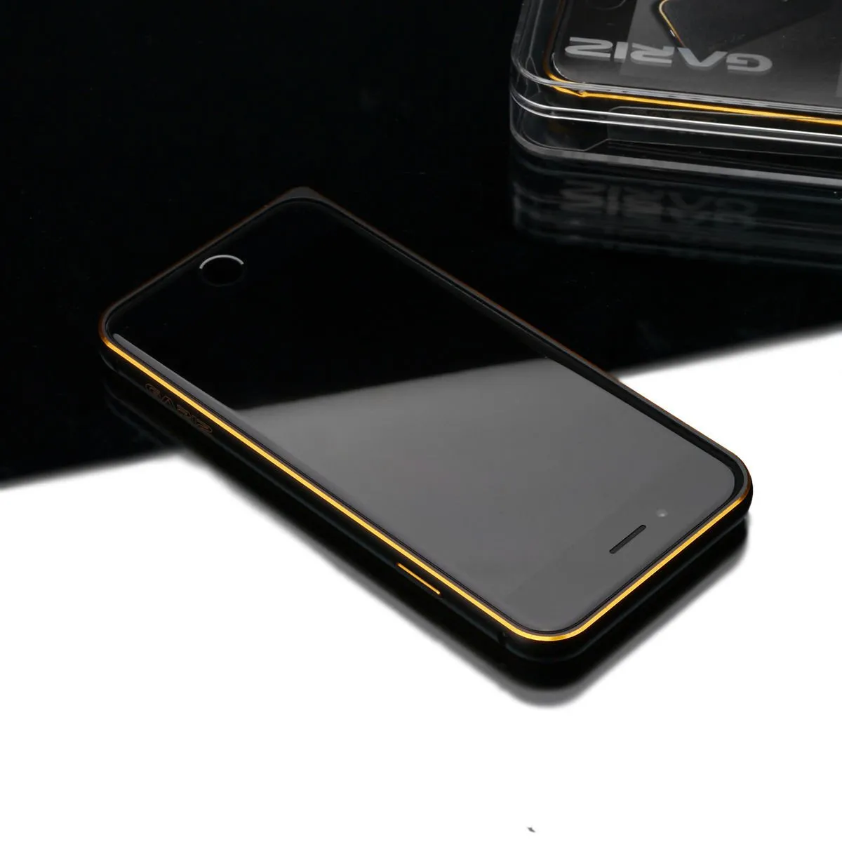 Gariz XA-IP6BS Metal Bumper Case Leather Skin for iPhone 6 6S Black Gold Trim