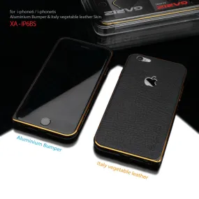 Gariz XA-IP6BS Metal Bumper Case Leather Skin for iPhone 6 6S Black Gold Trim