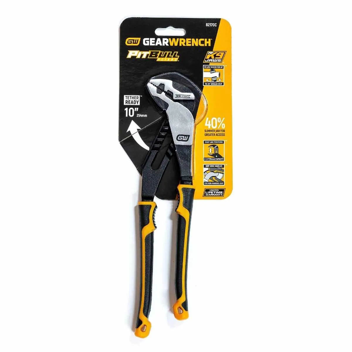 GearWrench 82170C 10" Pitbull K9 Straight Jaw Dual Material Tongue and Groove Pliers