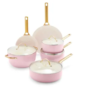 GREEN PAN RESERVE CERAMIC NONSTICK 10-PIECE COOKWARE SET - BLUSH WITH GOLD-TONE HANDLES