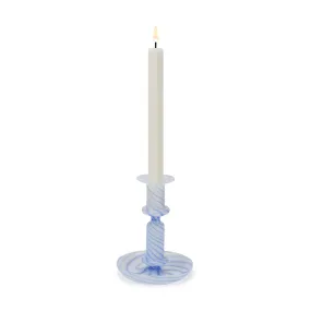 HAY Flare Glass Candle Holder - Milk Stripe Blue