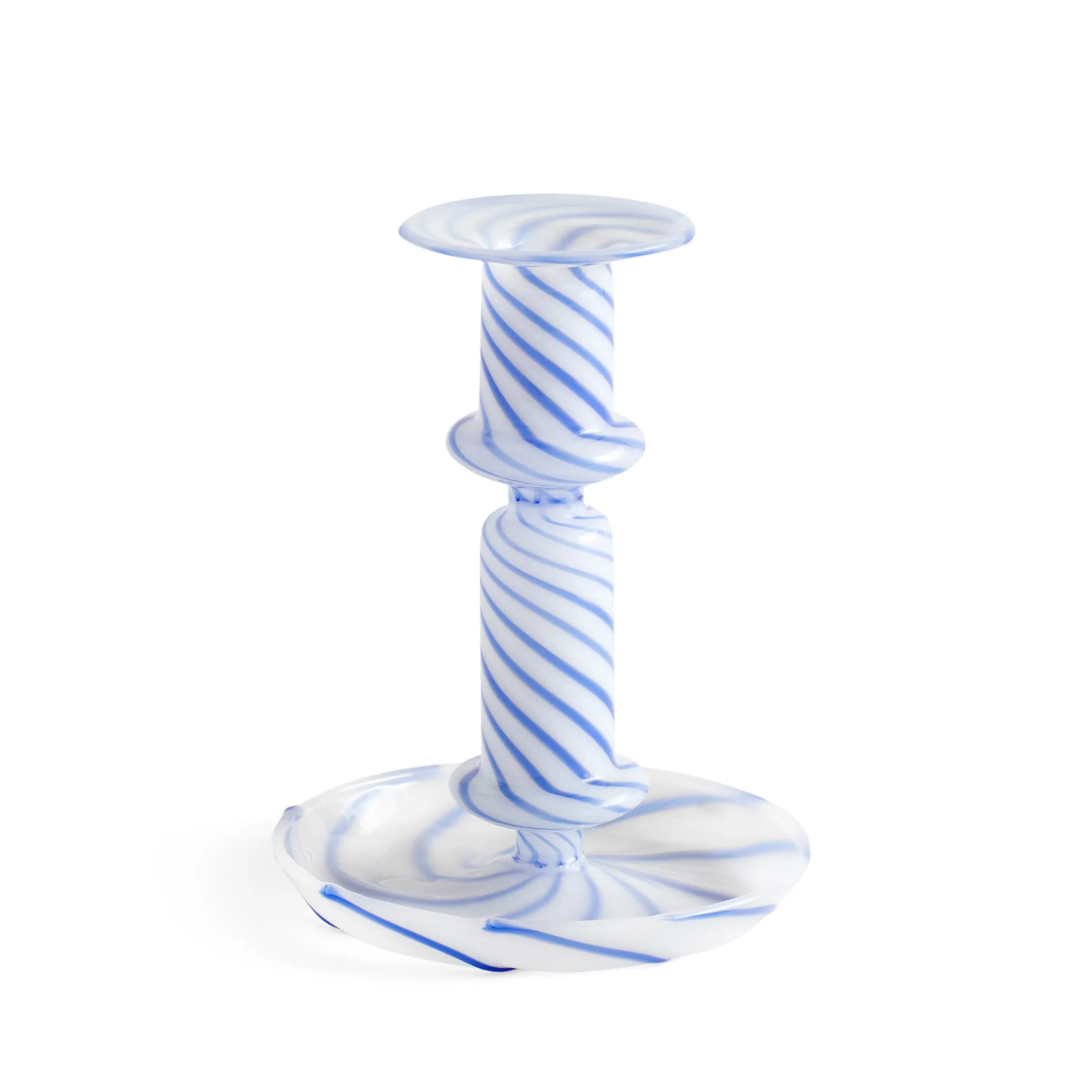 HAY Flare Glass Candle Holder - Milk Stripe Blue