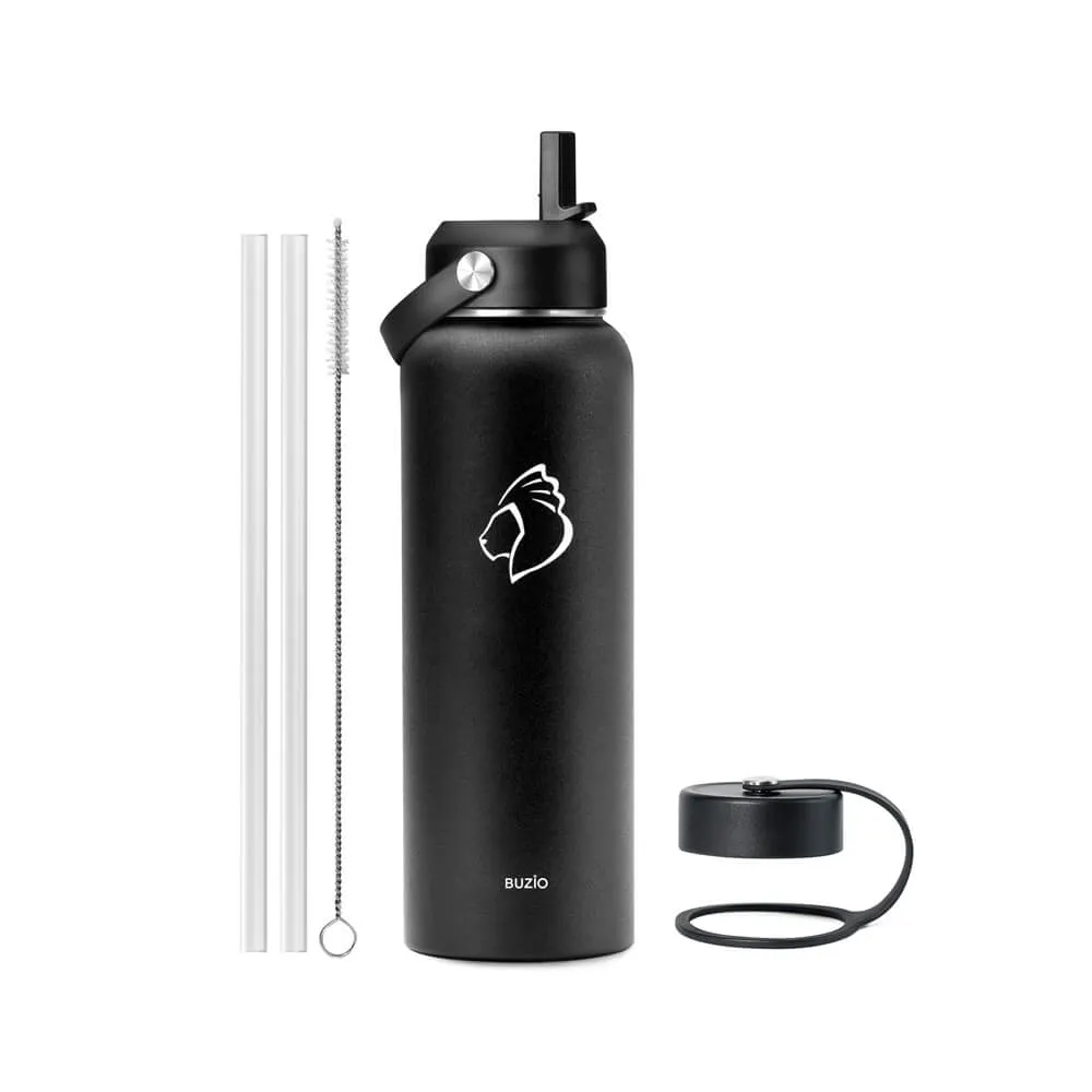 Insulated Water Bottle with Straw Lid | 40oz | Black