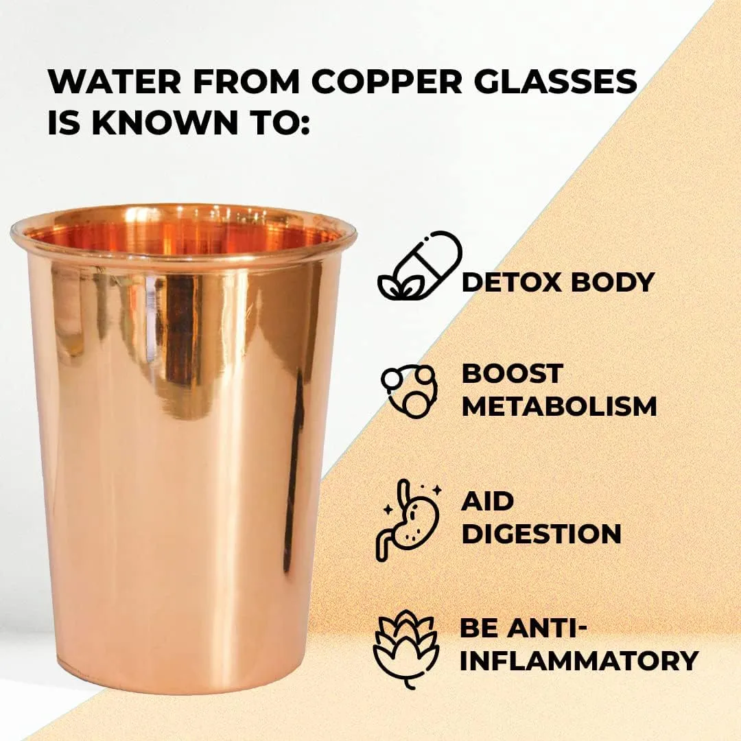 Kuber Industries 300 ml Pack of 6 Pure Copper Glass Cup for Water | Handcrafted Copper Water Tumbler | Peetal Drinking Water Glass | Serving Water Cup Set |Serving Water Glass for Yoga Or Ayurveda