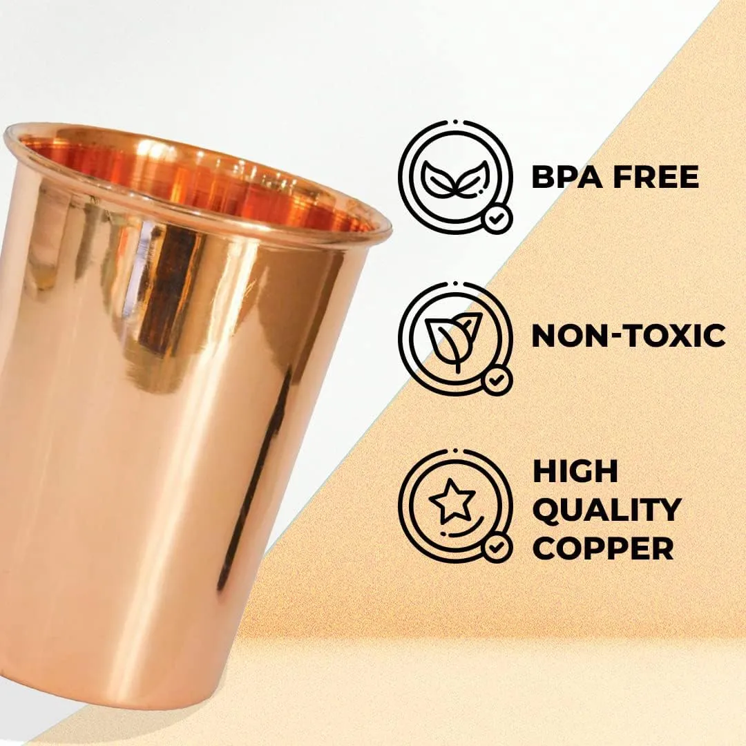 Kuber Industries 300 ml Pack of 6 Pure Copper Glass Cup for Water | Handcrafted Copper Water Tumbler | Peetal Drinking Water Glass | Serving Water Cup Set |Serving Water Glass for Yoga Or Ayurveda