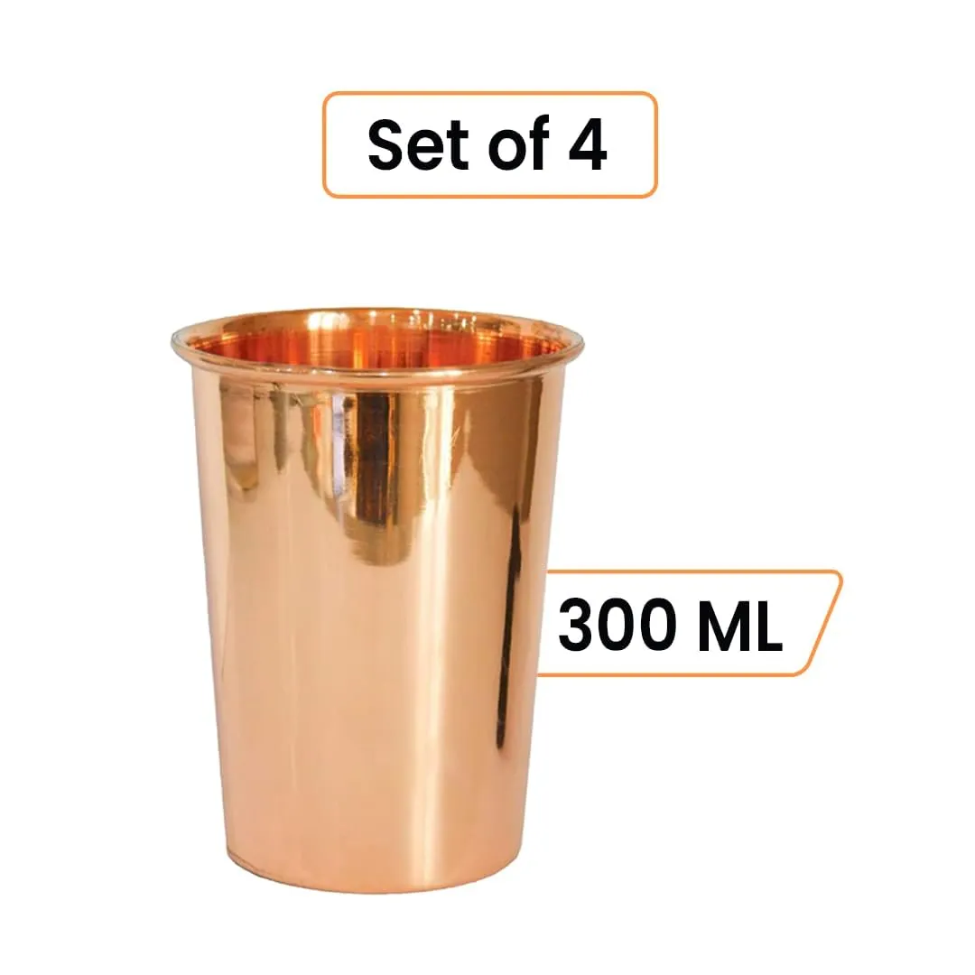 Kuber Industries 300 ml Pack of 6 Pure Copper Glass Cup for Water | Handcrafted Copper Water Tumbler | Peetal Drinking Water Glass | Serving Water Cup Set |Serving Water Glass for Yoga Or Ayurveda