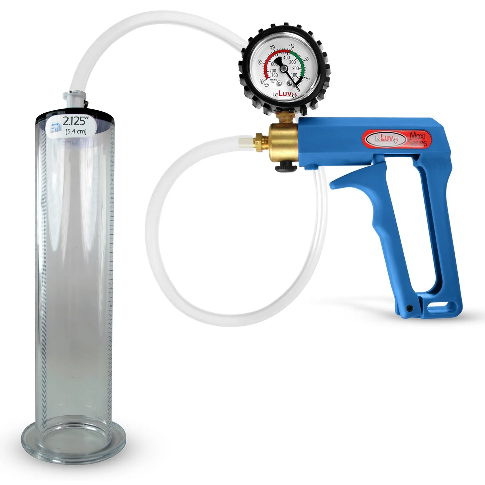 LeLuv Maxi Penis Pump | Blue Handle Clear Hose, All Gauge Options | WIDE FLANGE Cylinder