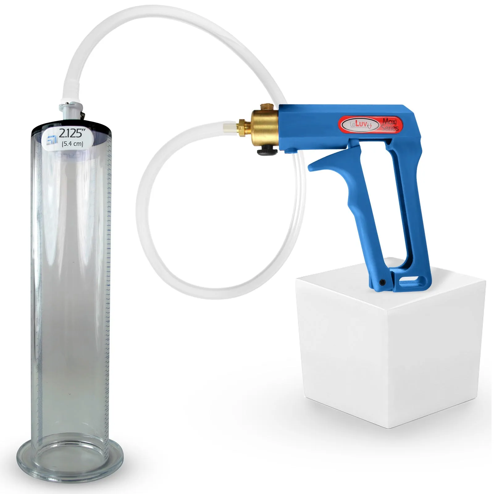 LeLuv Maxi Penis Pump | Blue Handle Clear Hose, All Gauge Options | WIDE FLANGE Cylinder