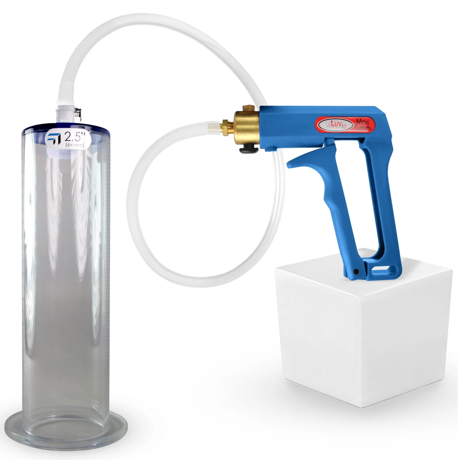 LeLuv Maxi Penis Pump | Blue Handle Clear Hose, All Gauge Options | WIDE FLANGE Cylinder