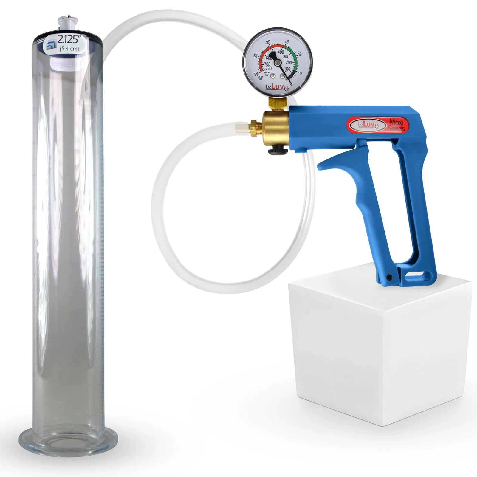 LeLuv Maxi Penis Pump | Blue Handle Clear Hose, All Gauge Options | WIDE FLANGE Cylinder