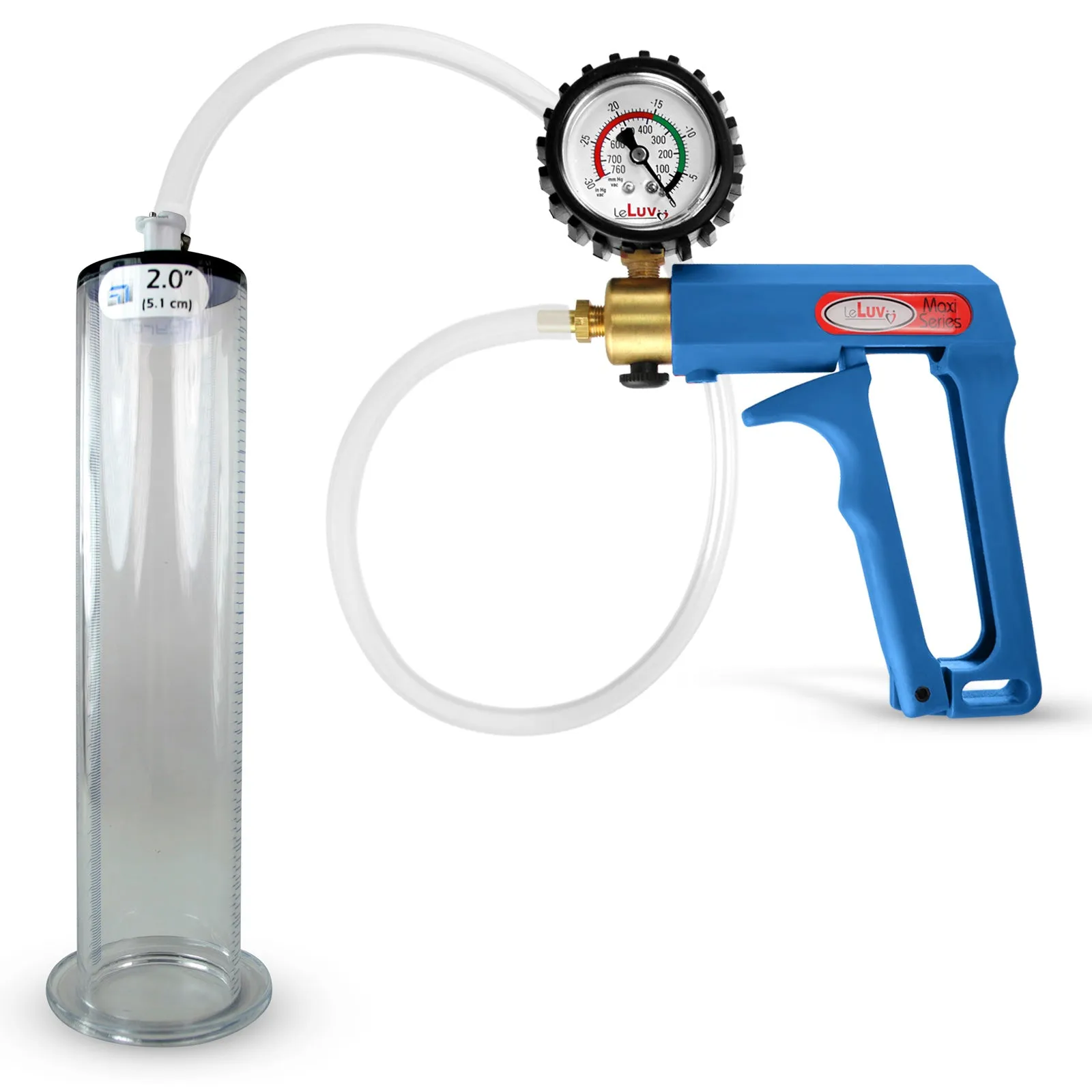 LeLuv Maxi Penis Pump | Blue Handle Clear Hose, All Gauge Options | WIDE FLANGE Cylinder