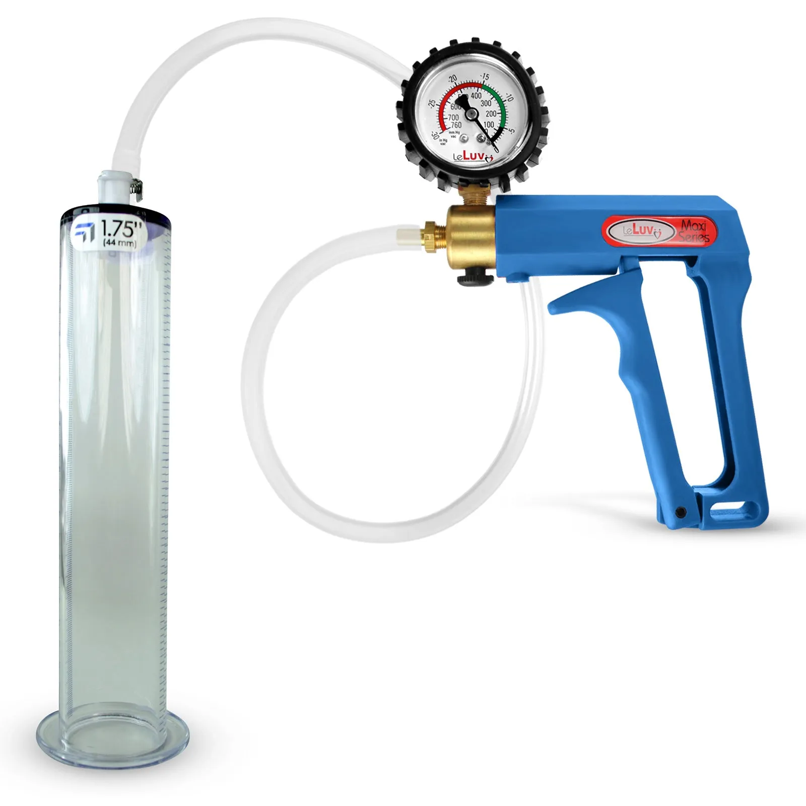 LeLuv Maxi Penis Pump | Blue Handle Clear Hose, All Gauge Options | WIDE FLANGE Cylinder