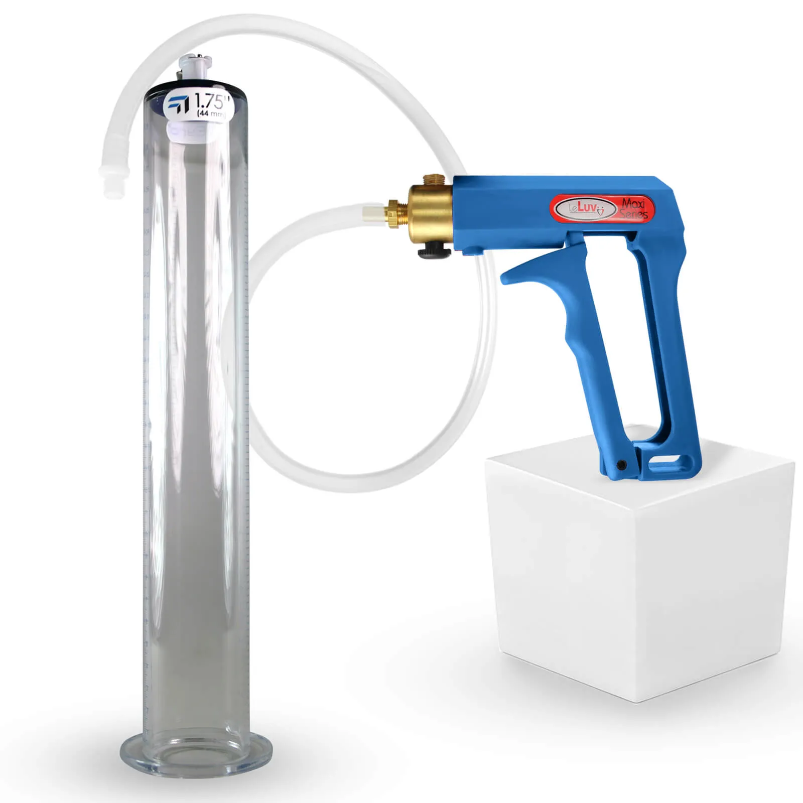 LeLuv Maxi Penis Pump | Blue Handle Clear Hose, All Gauge Options | WIDE FLANGE Cylinder