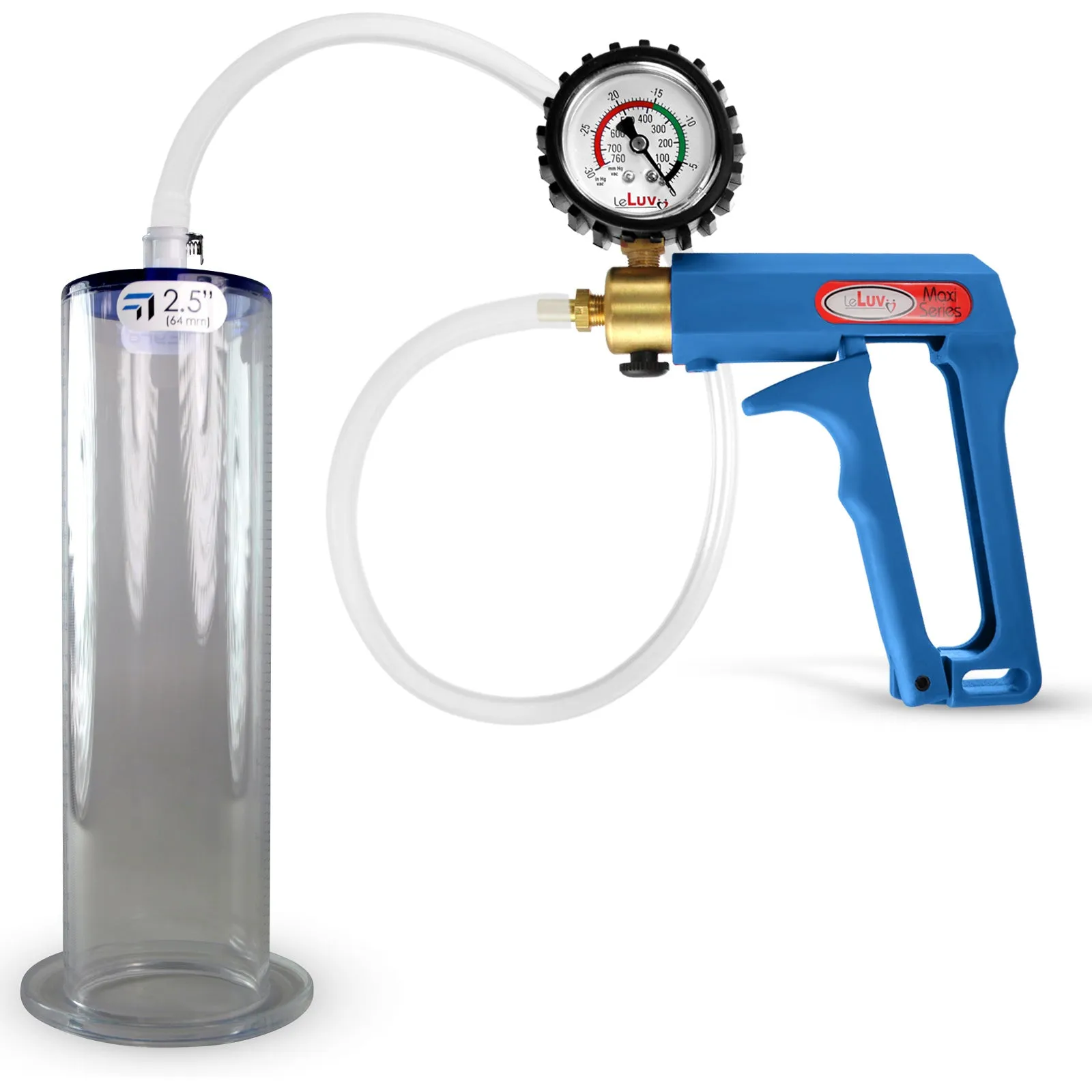 LeLuv Maxi Penis Pump | Blue Handle Clear Hose, All Gauge Options | WIDE FLANGE Cylinder