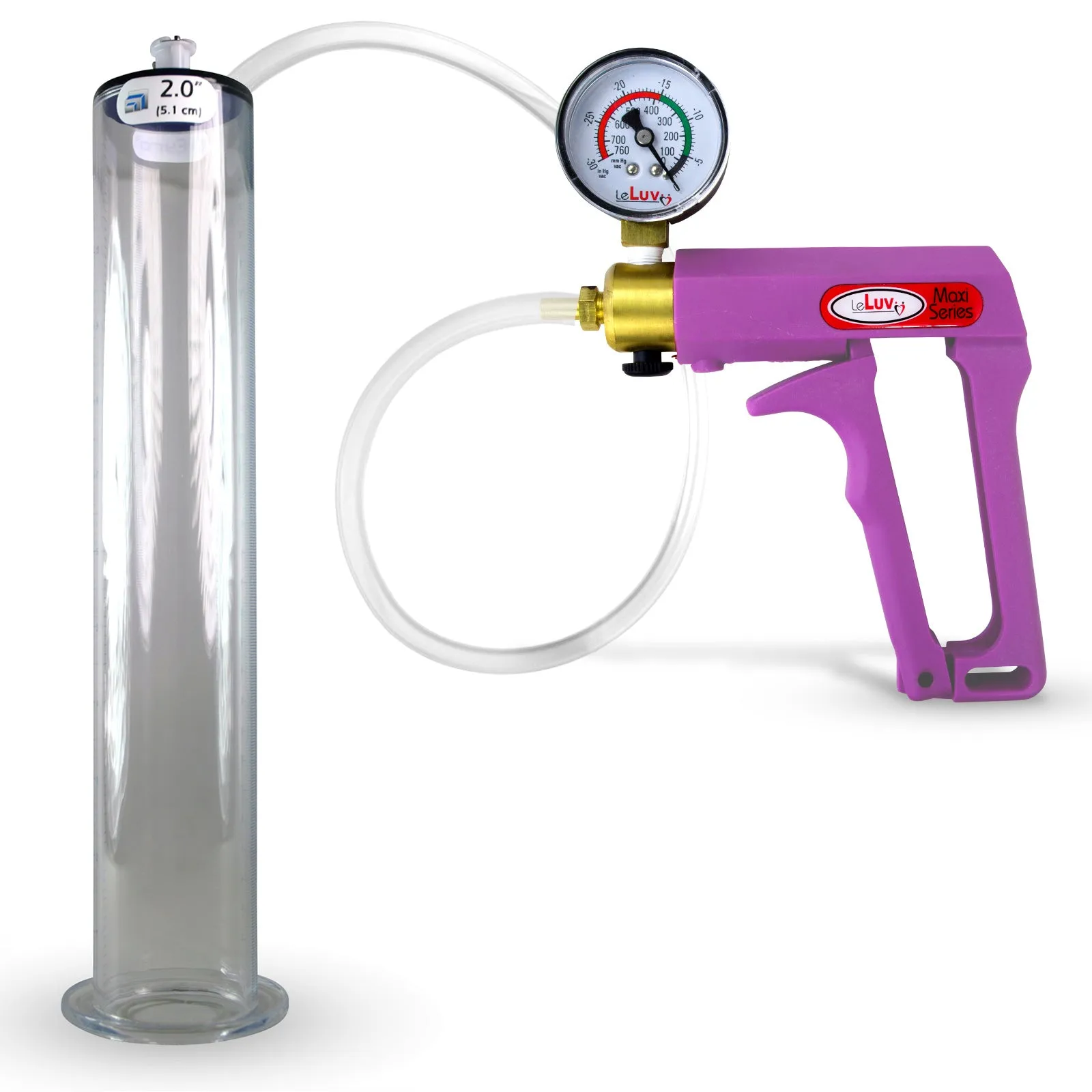 LeLuv Maxi Penis Pump | Blue Handle Clear Hose, All Gauge Options | WIDE FLANGE Cylinder