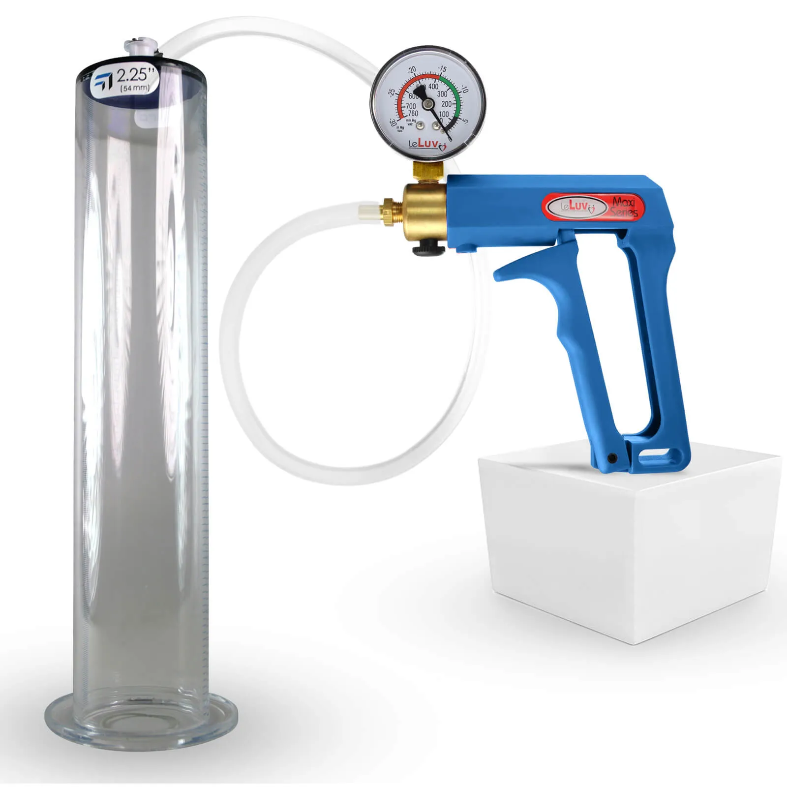 LeLuv Maxi Penis Pump | Blue Handle Clear Hose, All Gauge Options | WIDE FLANGE Cylinder