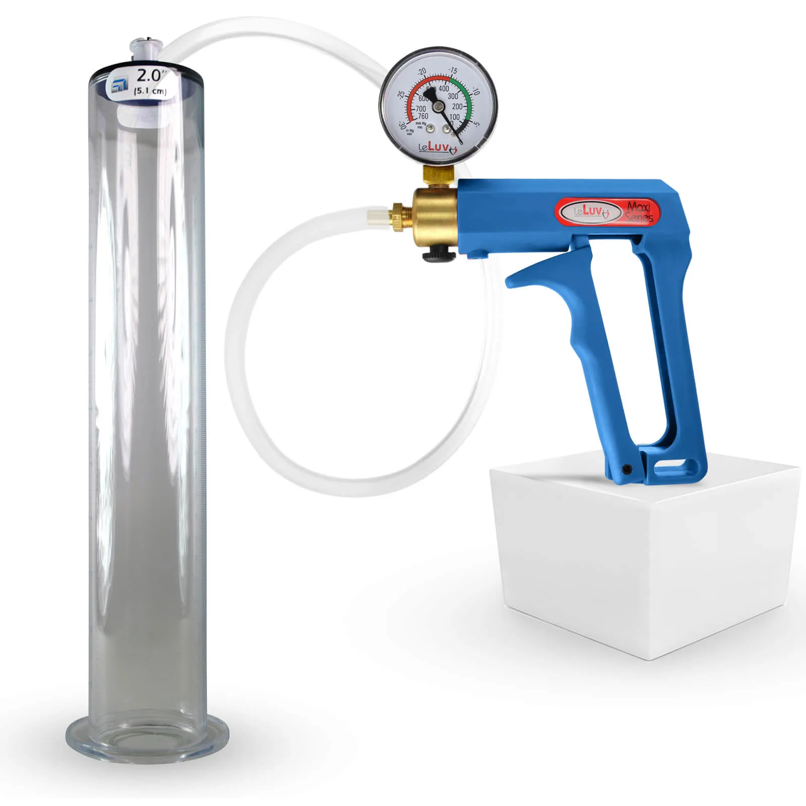 LeLuv Maxi Penis Pump | Blue Handle Clear Hose, All Gauge Options | WIDE FLANGE Cylinder