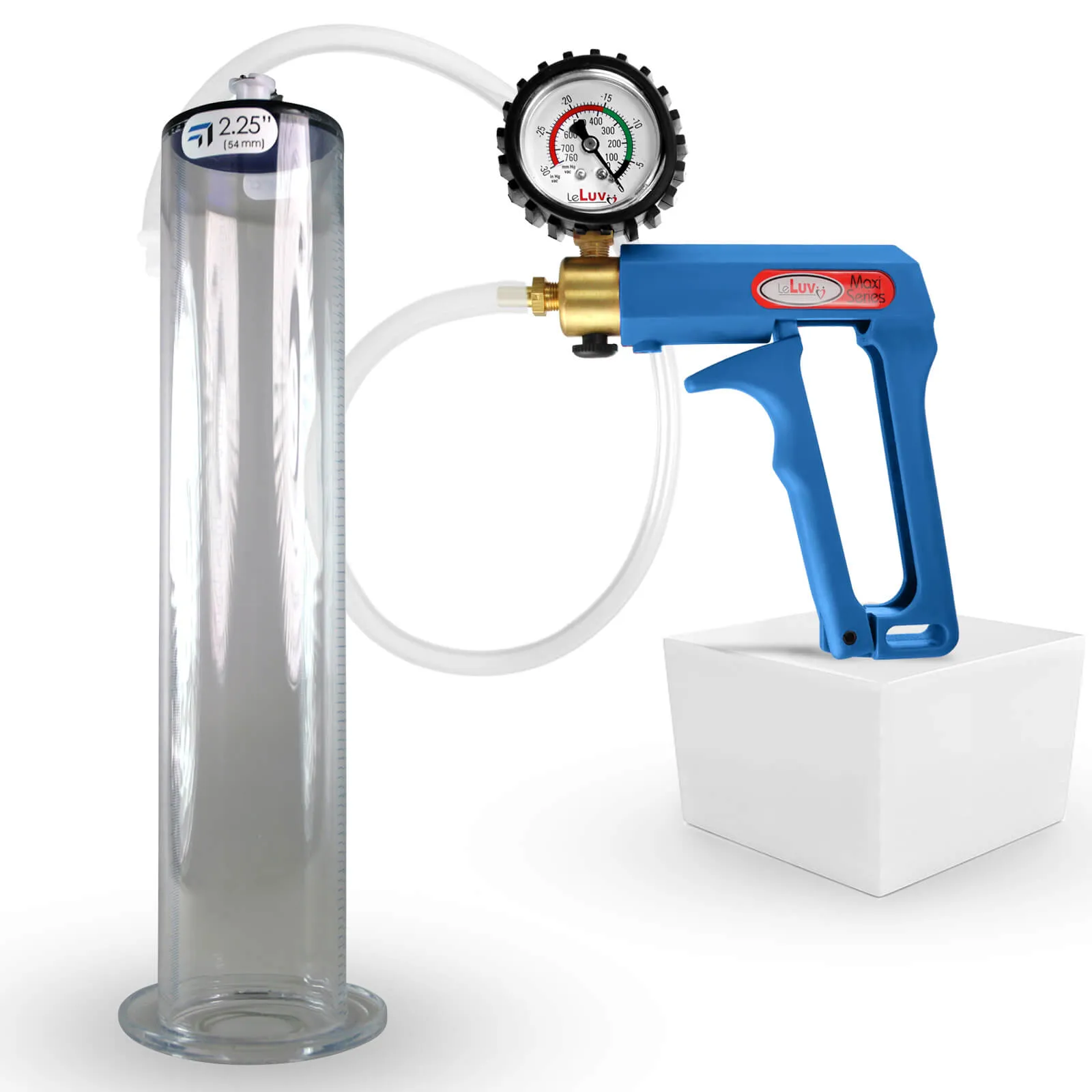 LeLuv Maxi Penis Pump | Blue Handle Clear Hose, All Gauge Options | WIDE FLANGE Cylinder