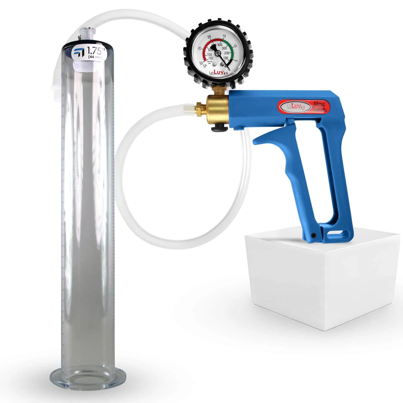 LeLuv Maxi Penis Pump | Blue Handle Clear Hose, All Gauge Options | WIDE FLANGE Cylinder