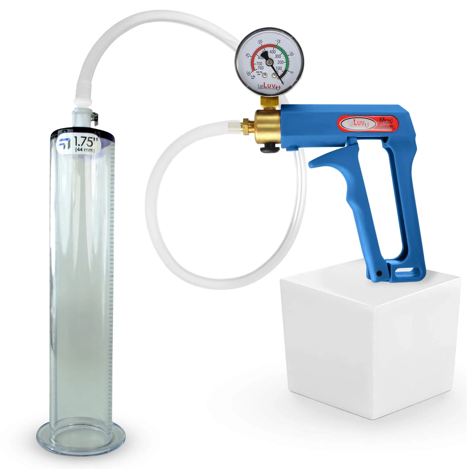 LeLuv Maxi Penis Pump | Blue Handle Clear Hose, All Gauge Options | WIDE FLANGE Cylinder