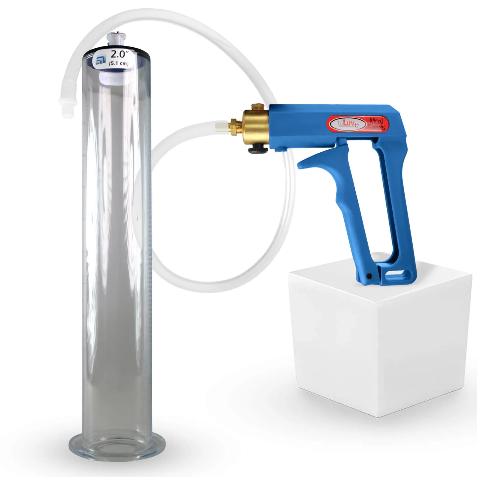 LeLuv Maxi Penis Pump | Blue Handle Clear Hose, All Gauge Options | WIDE FLANGE Cylinder