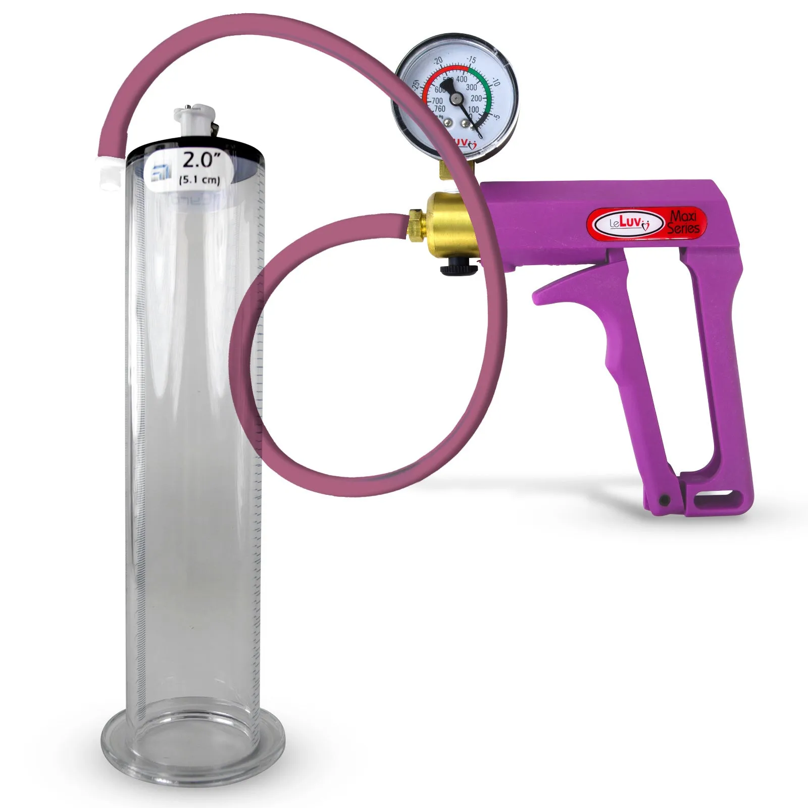 LeLuv Maxi Penis Pump | Blue/Purple Handle, Silicone Hose, All Gauge Options | Wide Flange Cylinder