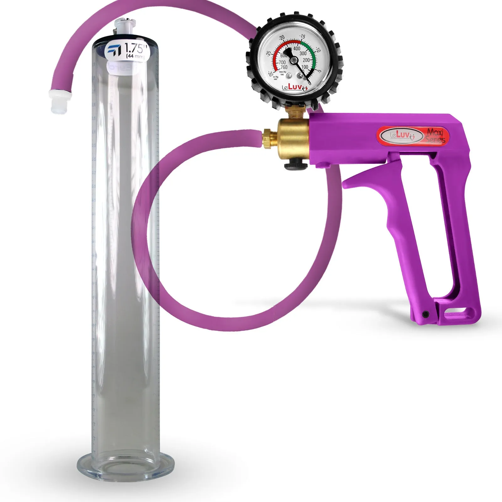 LeLuv Maxi Penis Pump | Blue/Purple Handle, Silicone Hose, All Gauge Options | Wide Flange Cylinder