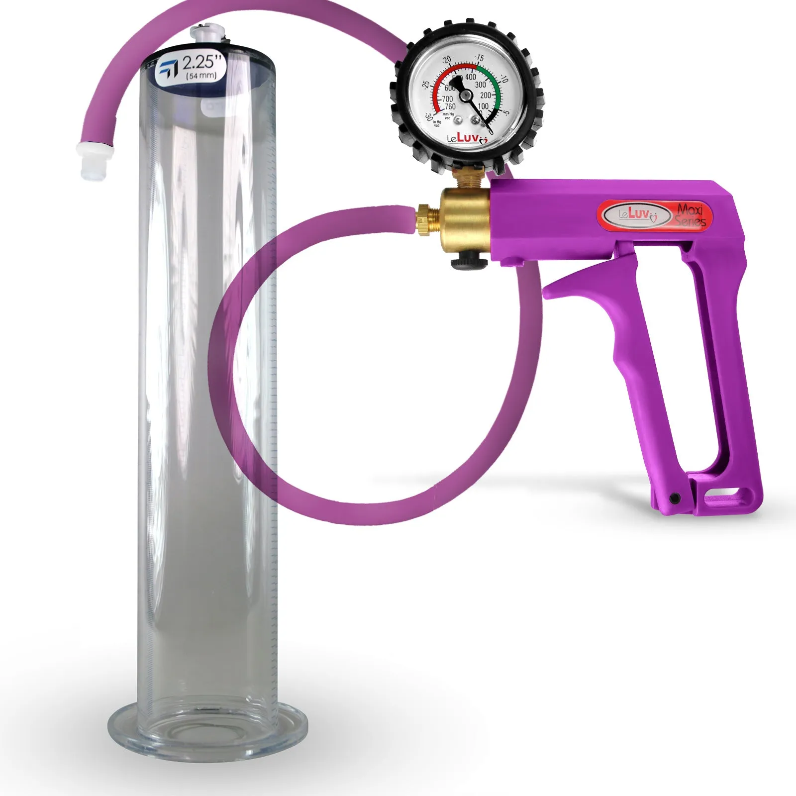 LeLuv Maxi Penis Pump | Blue/Purple Handle, Silicone Hose, All Gauge Options | Wide Flange Cylinder