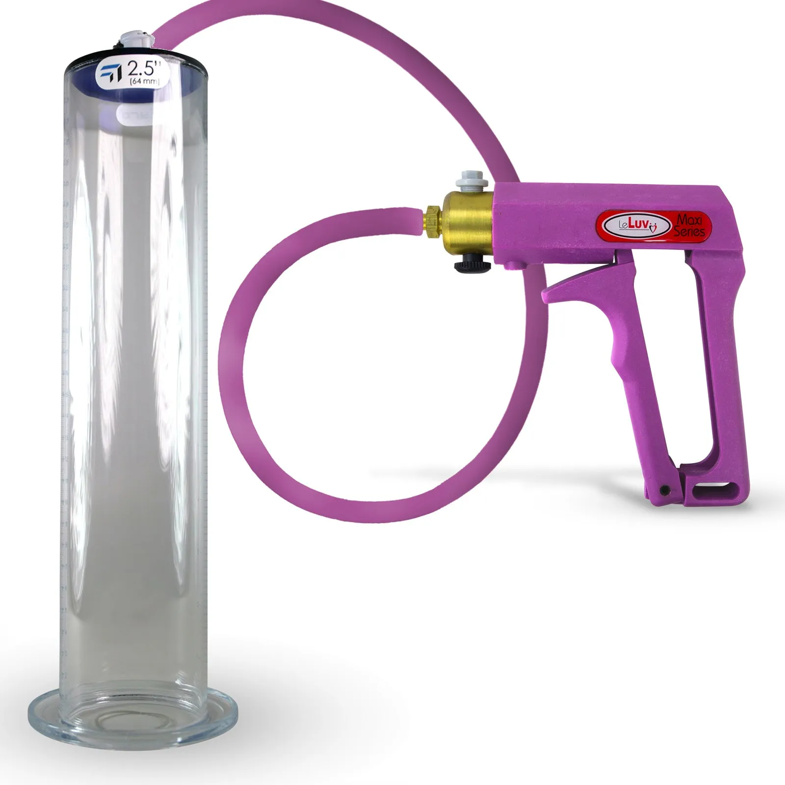 LeLuv Maxi Penis Pump | Blue/Purple Handle, Silicone Hose, All Gauge Options | Wide Flange Cylinder