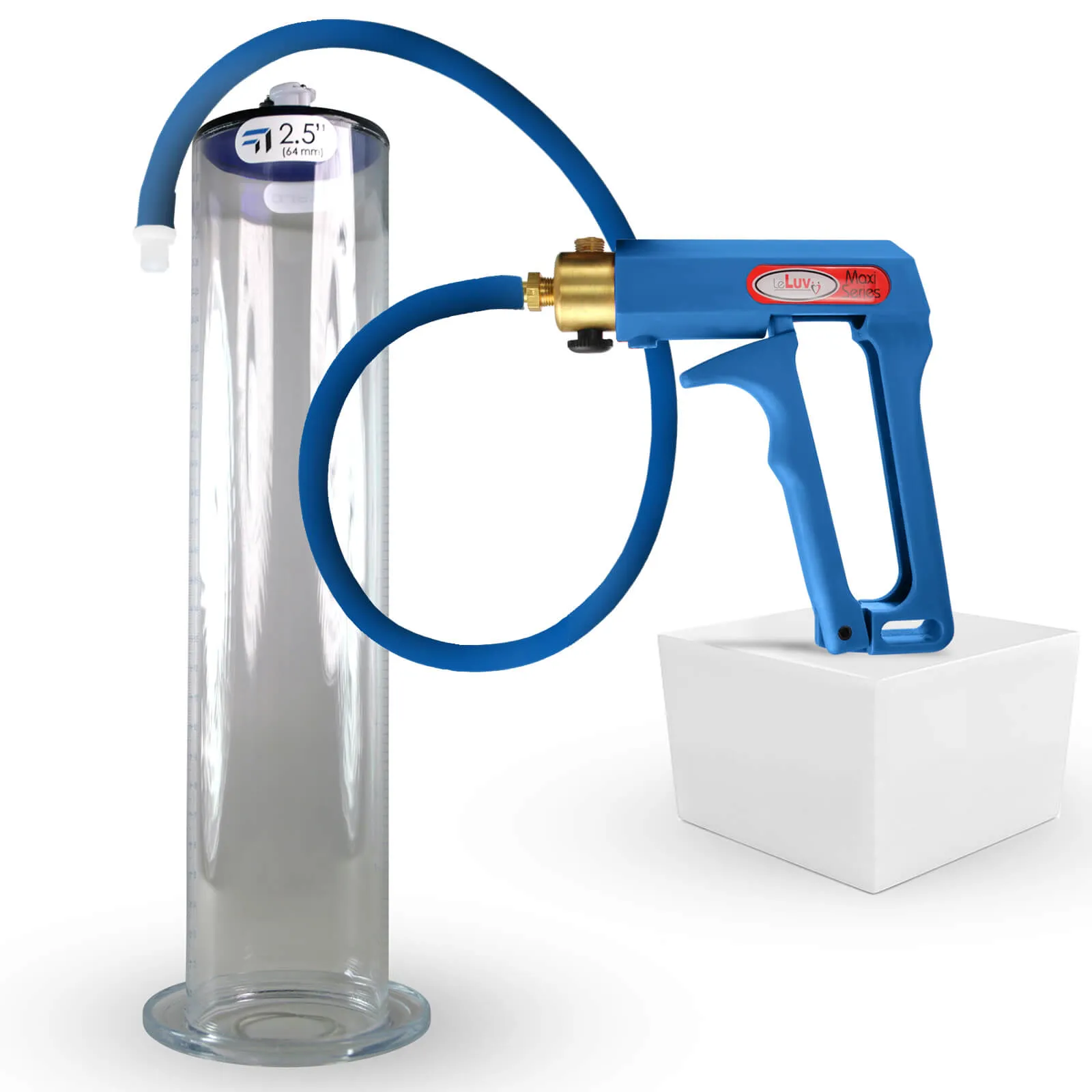 LeLuv Maxi Penis Pump | Blue/Purple Handle, Silicone Hose, All Gauge Options | Wide Flange Cylinder