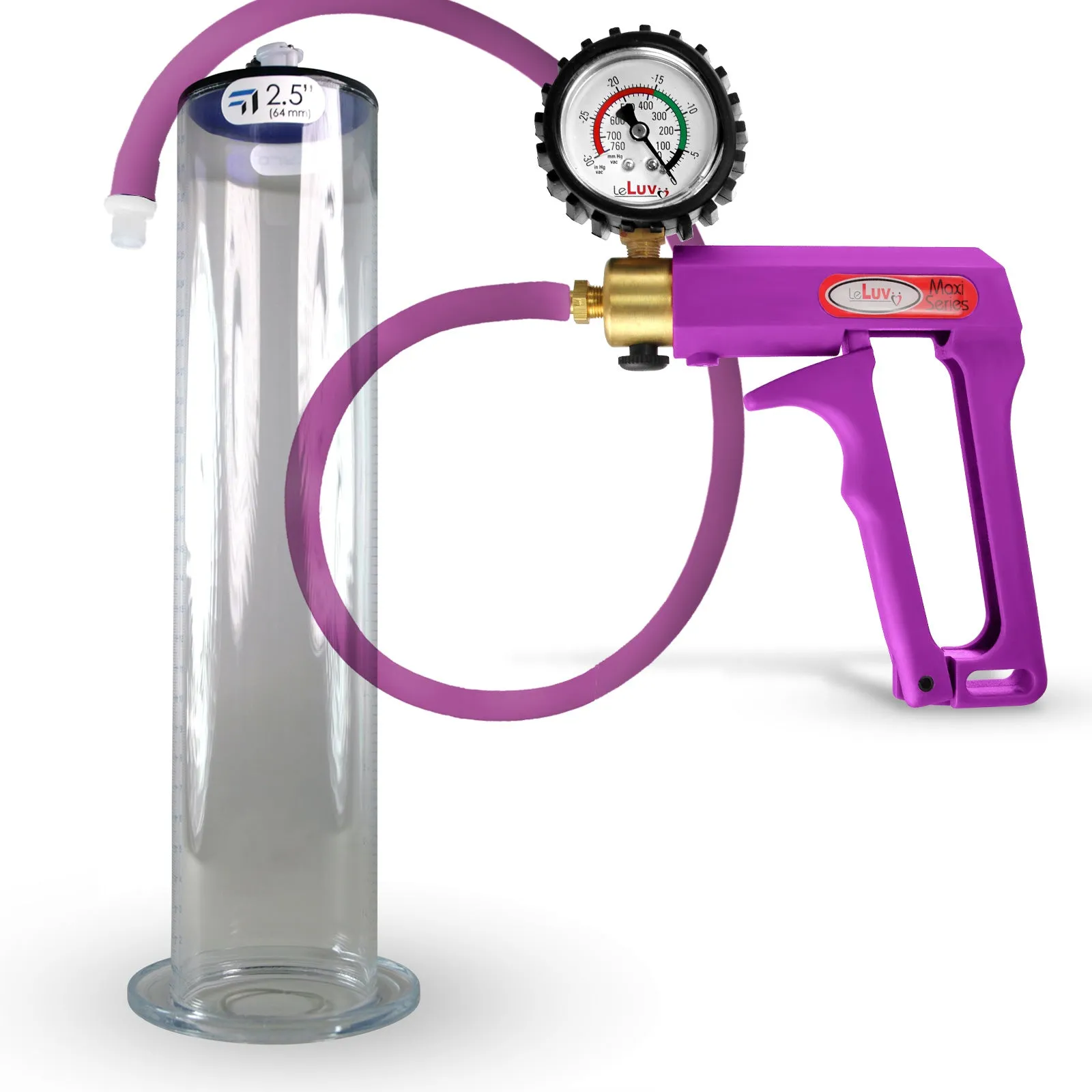 LeLuv Maxi Penis Pump | Blue/Purple Handle, Silicone Hose, All Gauge Options | Wide Flange Cylinder