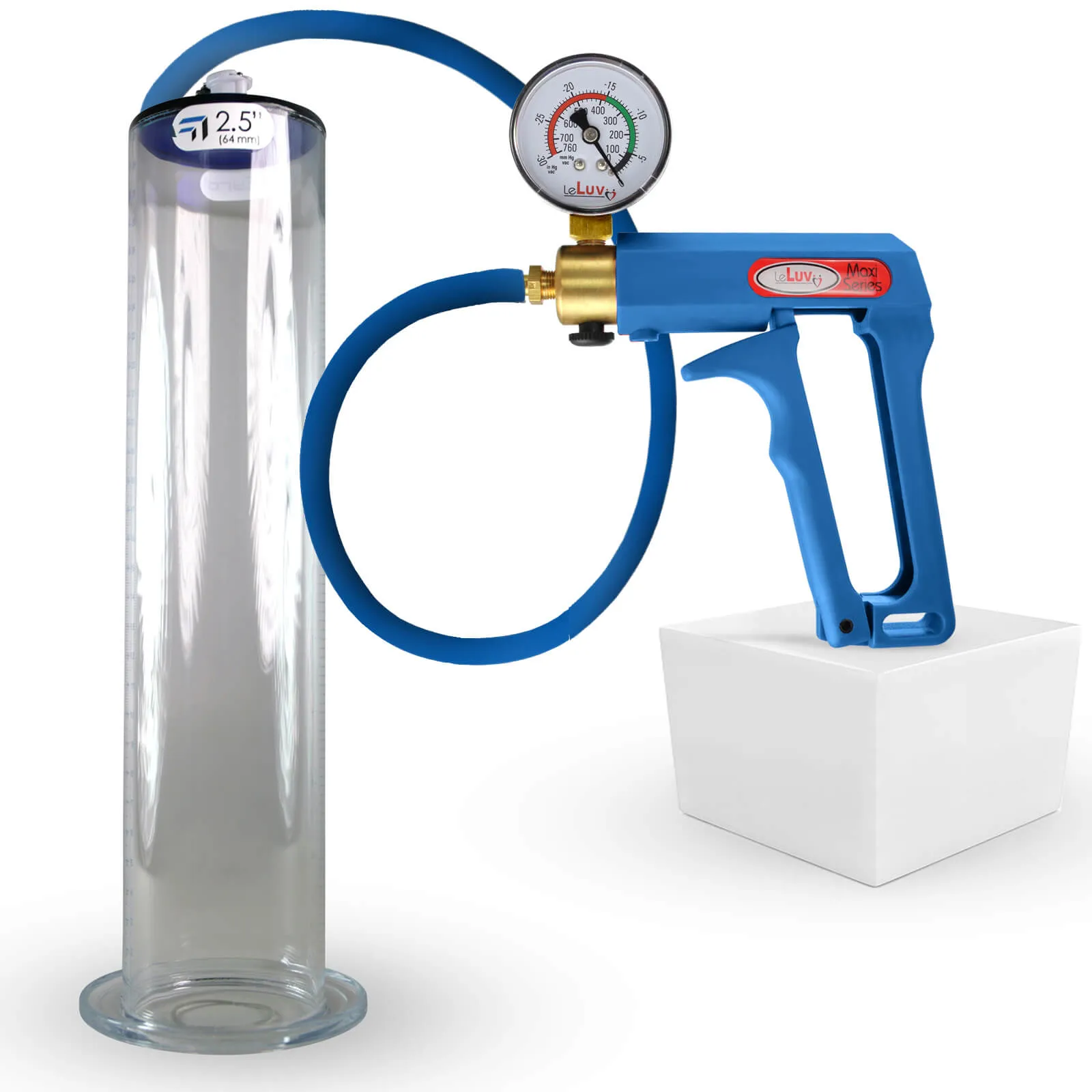 LeLuv Maxi Penis Pump | Blue/Purple Handle, Silicone Hose, All Gauge Options | Wide Flange Cylinder