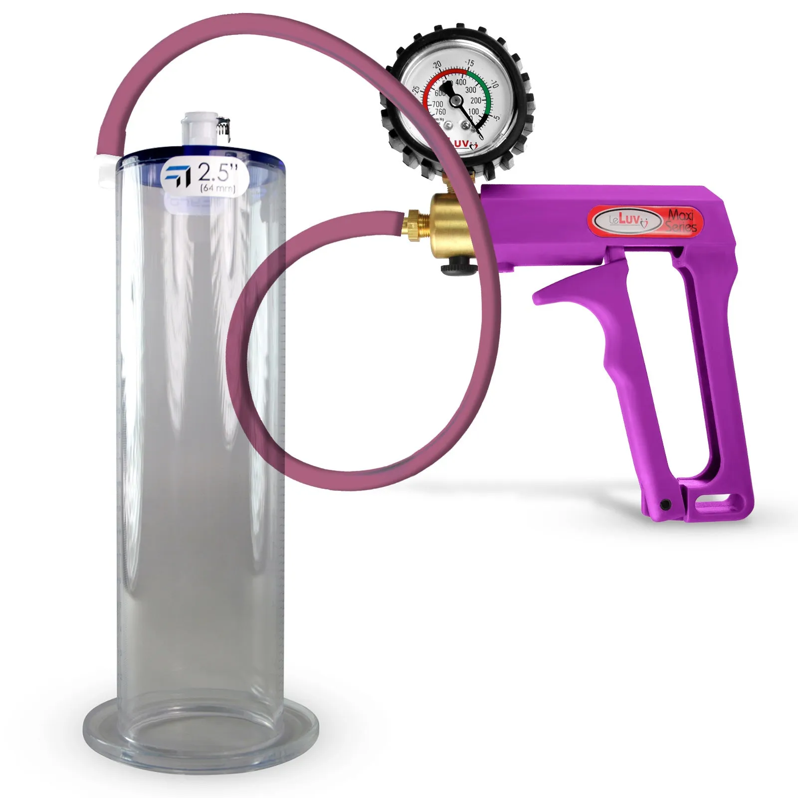 LeLuv Maxi Penis Pump | Blue/Purple Handle, Silicone Hose, All Gauge Options | Wide Flange Cylinder