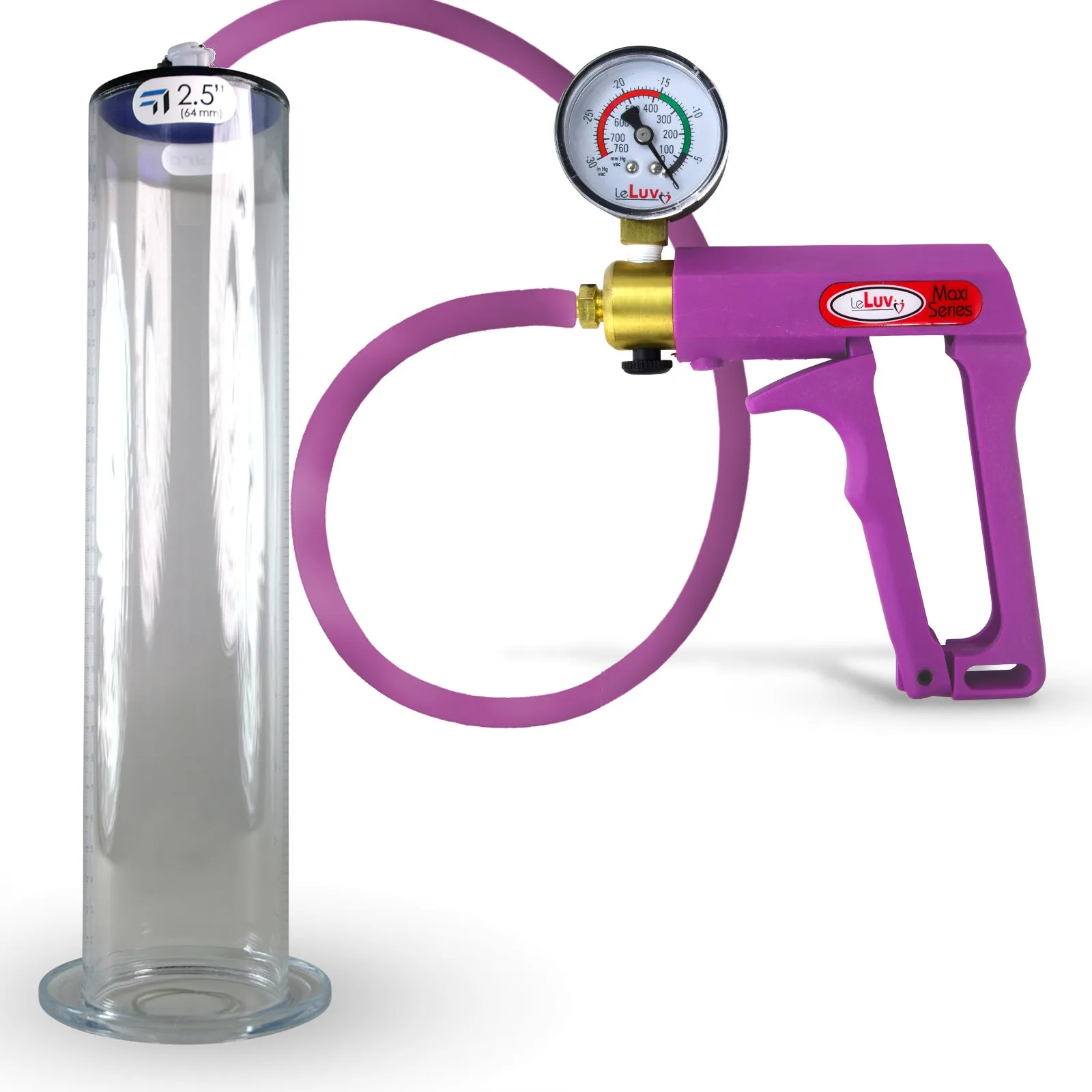 LeLuv Maxi Penis Pump | Blue/Purple Handle, Silicone Hose, All Gauge Options | Wide Flange Cylinder