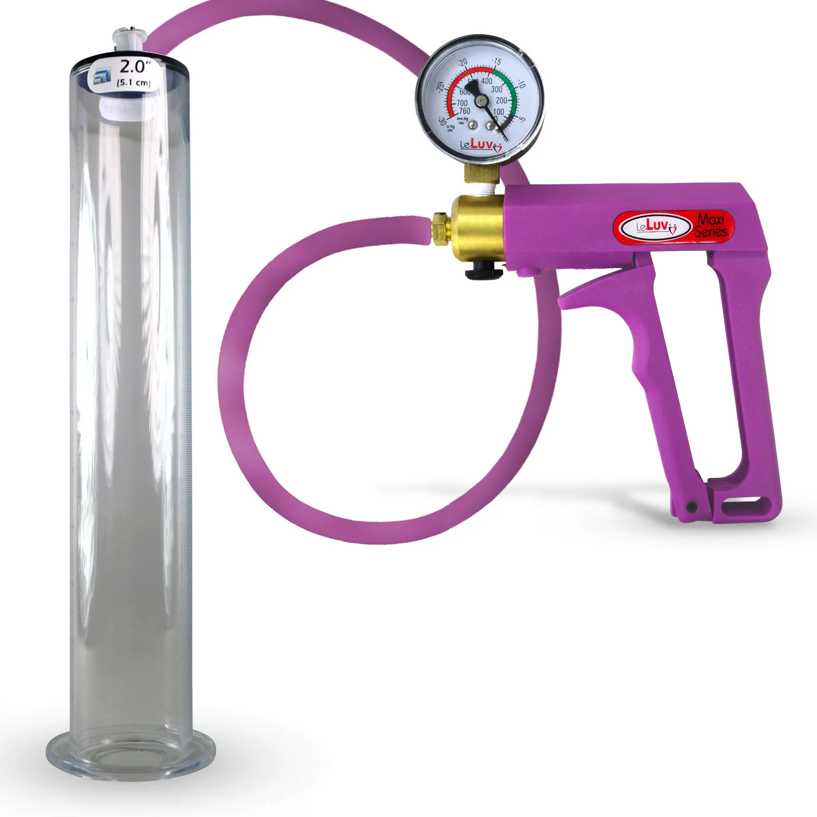 LeLuv Maxi Penis Pump | Blue/Purple Handle, Silicone Hose, All Gauge Options | Wide Flange Cylinder