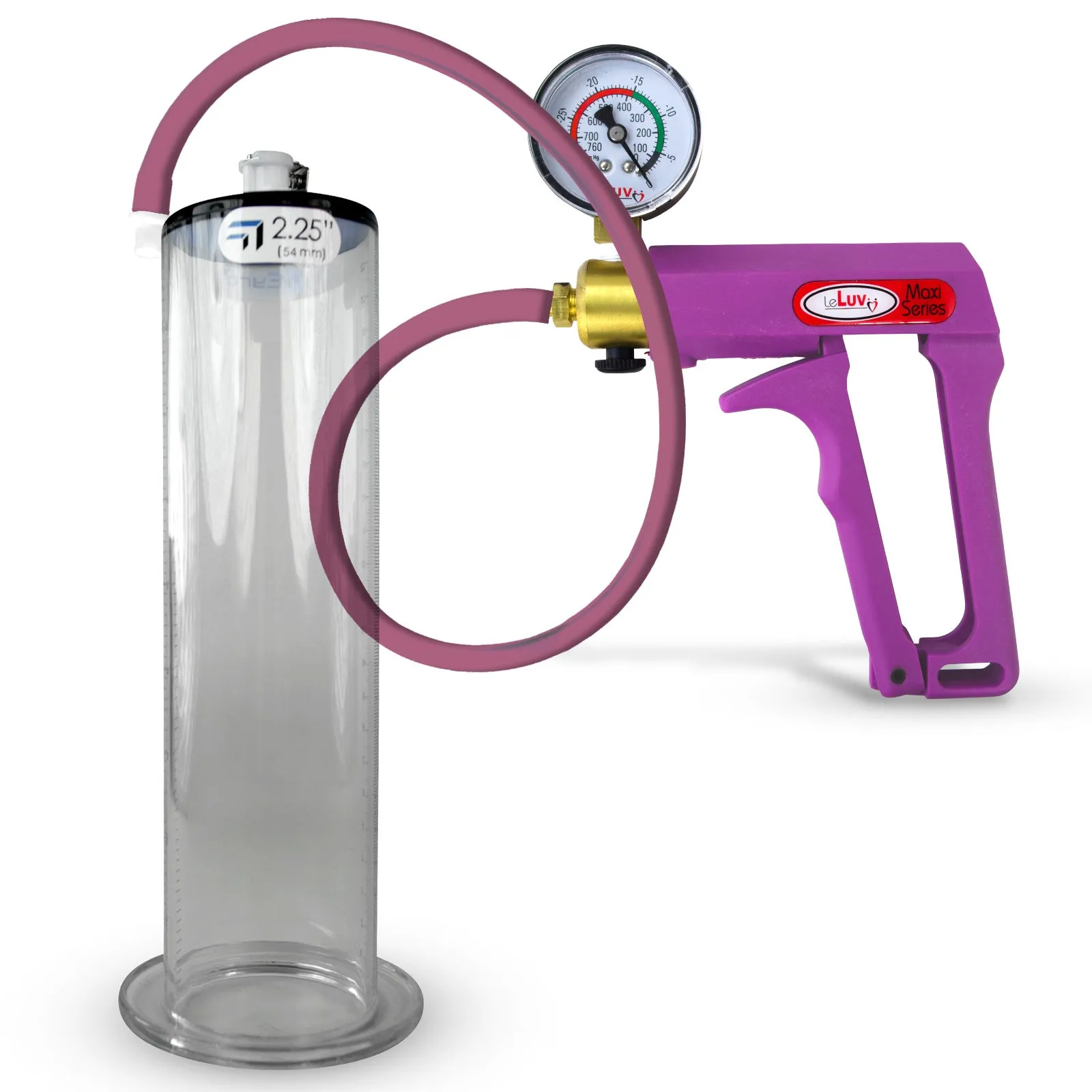 LeLuv Maxi Penis Pump | Blue/Purple Handle, Silicone Hose, All Gauge Options | Wide Flange Cylinder