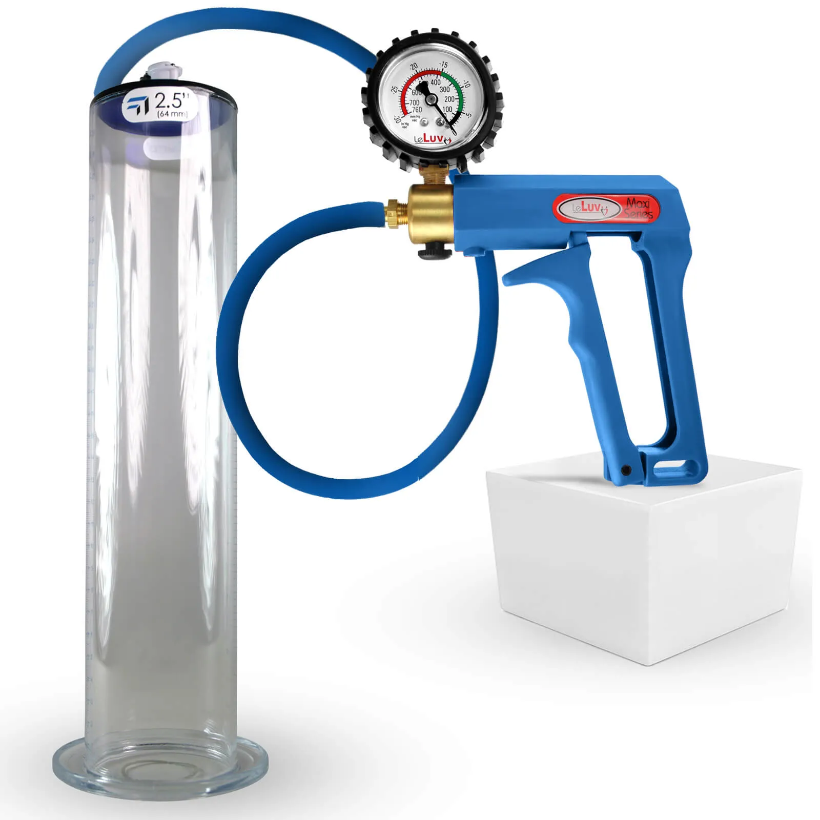 LeLuv Maxi Penis Pump | Blue/Purple Handle, Silicone Hose, All Gauge Options | Wide Flange Cylinder