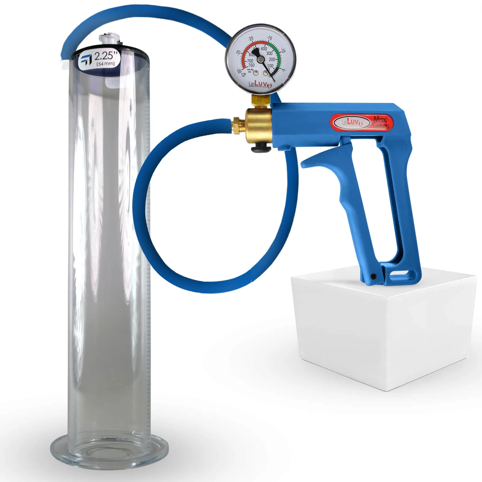 LeLuv Maxi Penis Pump | Blue/Purple Handle, Silicone Hose, All Gauge Options | Wide Flange Cylinder